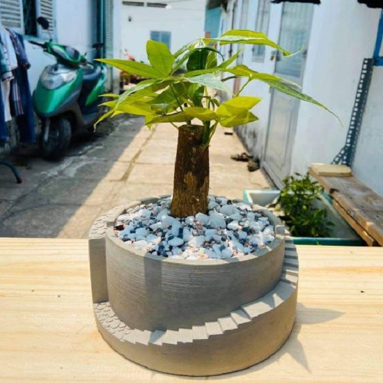 CHẬU HOA MINI ĐỂ BÀN CORI - chậu cây xi măng hình bậc thang kích thước 18x18x8.5cm, hàng thủ công mỹ nghệ cao cấp SeeArt