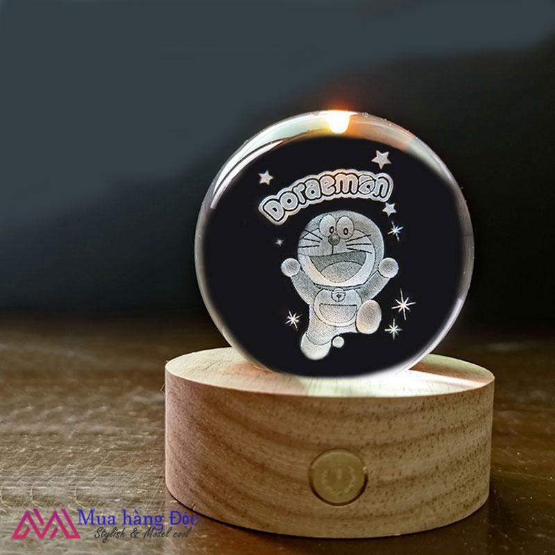 Bộ Quà tặng Quả Cầu Pha lê Khắc 3d Mèo Máy Doremon SIZE 6CM