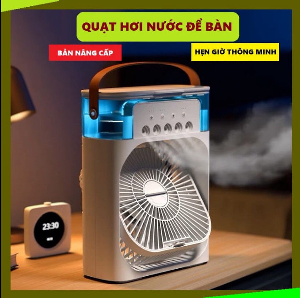 Quạt Hơi Nước Mini, Quạt Phun Sương Mini, Quạt Để Bàn 3 Chế Độ Tích Hợp Đèn Led Và Hẹn Giờ Sử Dụng, Màu Ngẫu Nhiên - Hàng Chính Hãng