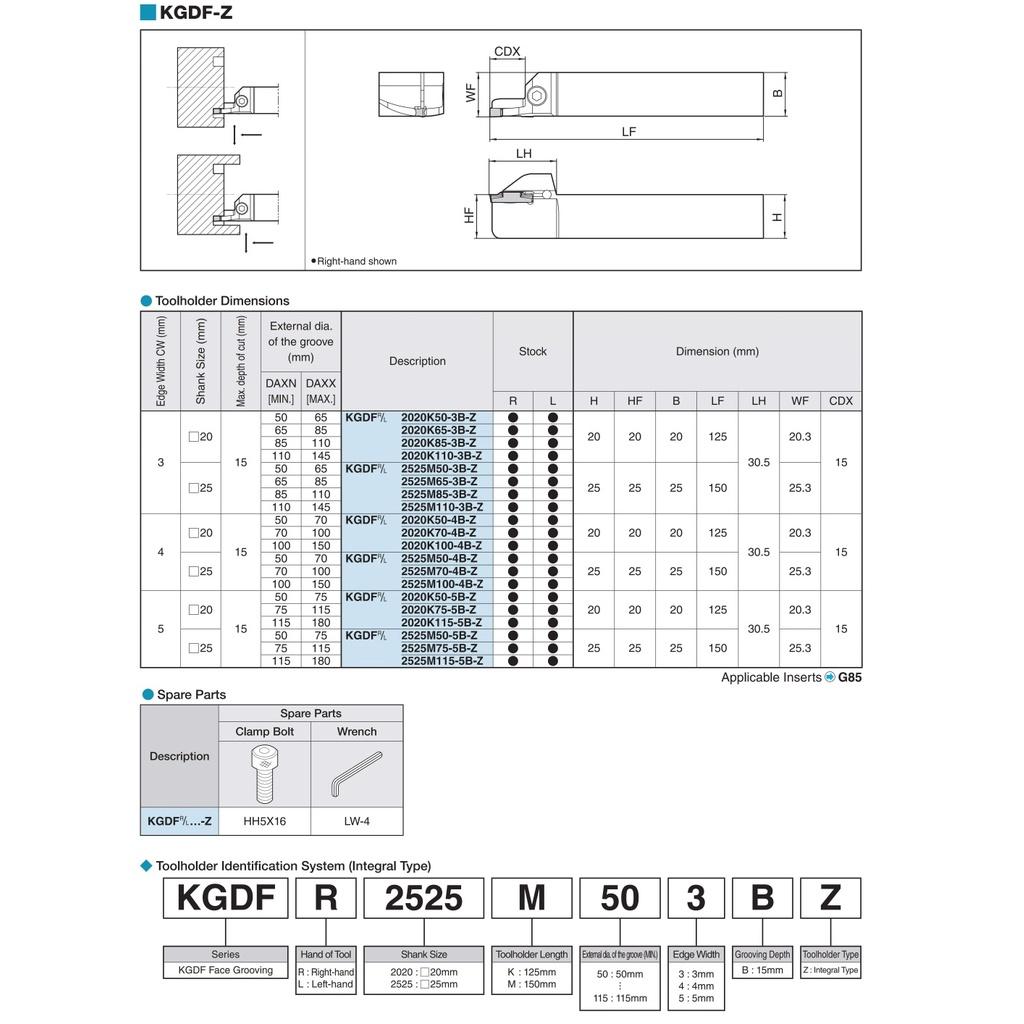 Cán dao cắt đứt Kyocera Model KGDFR2525M50-5B-Z