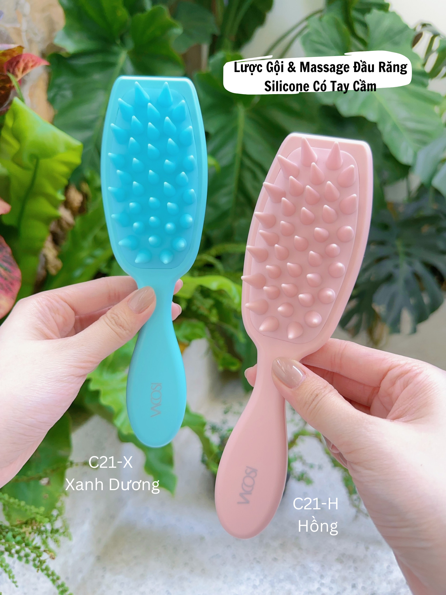 Lược gội &amp; massage đầu răng silicone có tay cầm VACOSI MASSAGE &amp; SHAMPOO COMB - C21