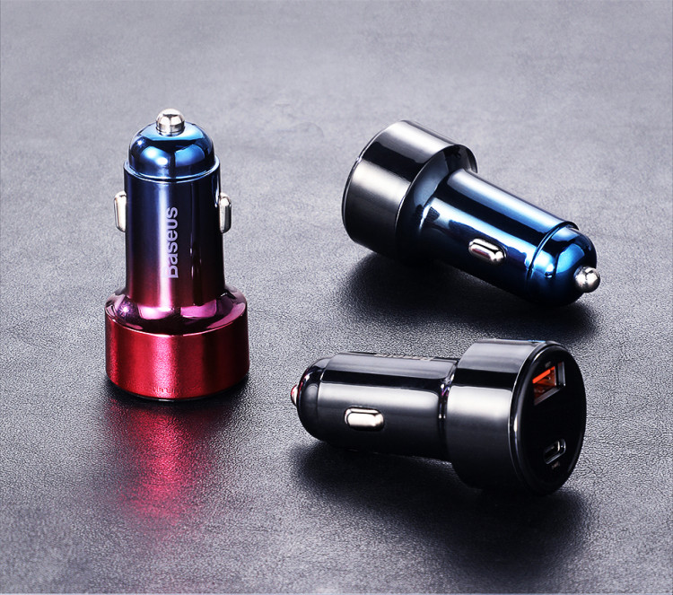 Tẩu củ sạc nhanh đa năng cho xe hơi / xe ô tô trang bị cổng Type-C PD và USB hiệu Baseus Aurora trang bị đen LED hiển thị thông số sạc (Công suất 45W - 6A, Quick Charge 3.0 / Quick Chagre 4.0, sạc nhanh PD) - Hàng chính hãng
