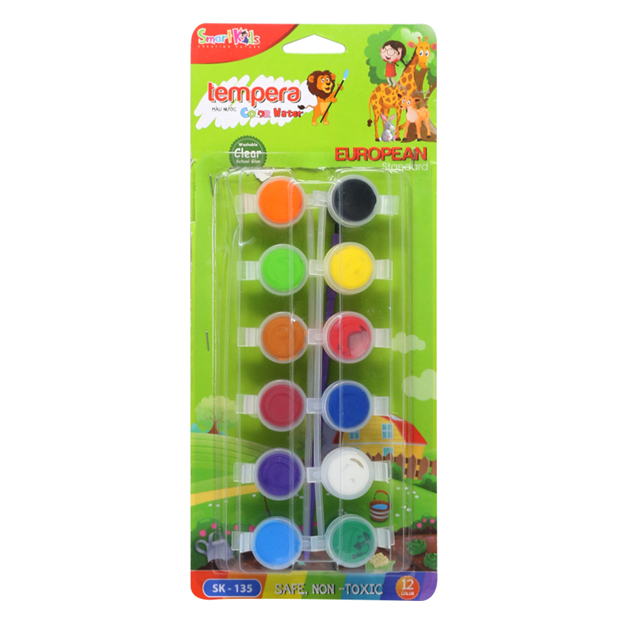 Màu Nước Tempera SMARTKIDS 12 Màu Kèm Cọ (3.5ml/ Màu)