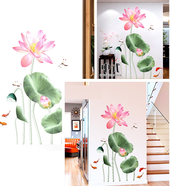 Decal dán tường tự dính-Sen phong thủy