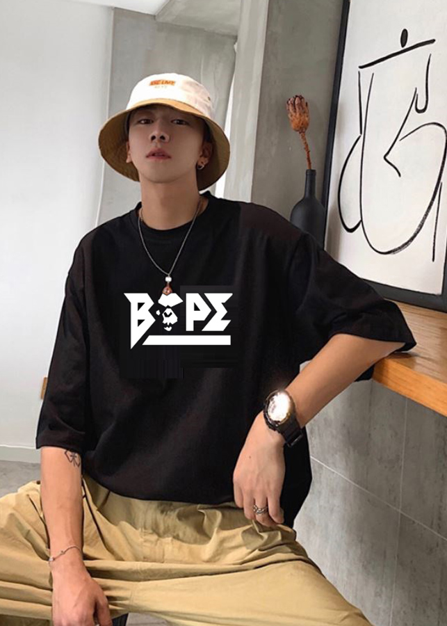 Combo Áo thun unisex tay lỡ nam nữ Gigo in phản quang và khuyên tai đeo môi, mắt, tai, mũi không cần xỏ màu đen TX345KT999