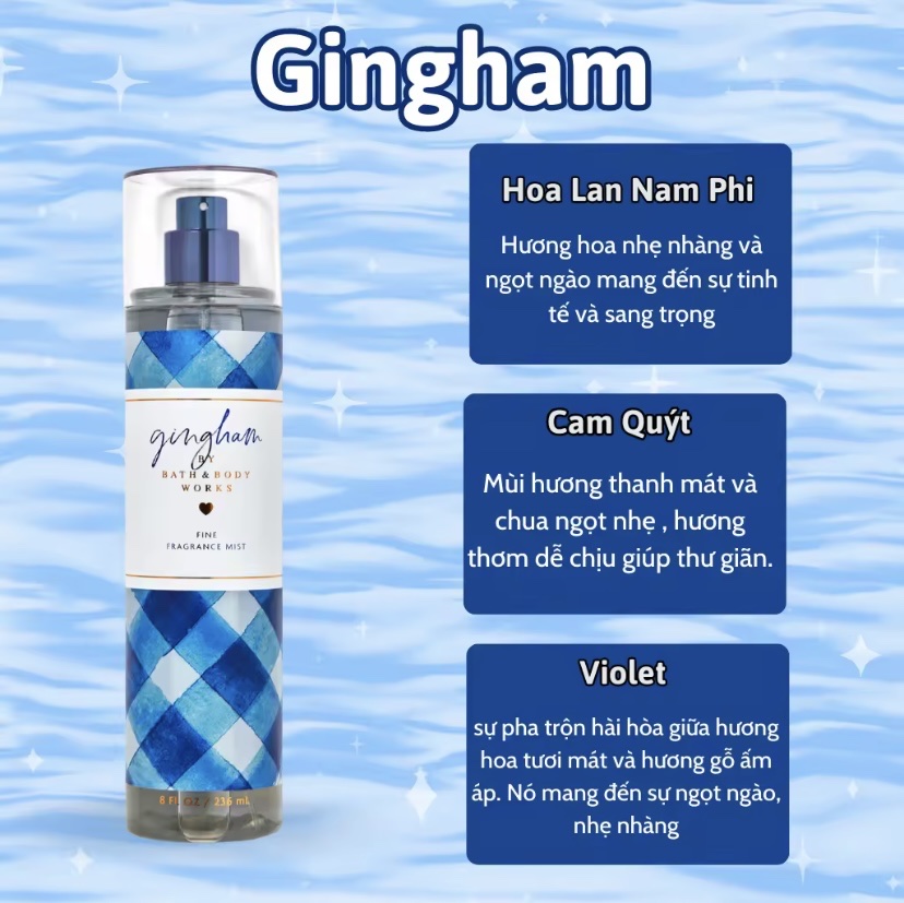 Body Mist Gingham 236ml - Bath and Body Work Gingham Chính Hãng