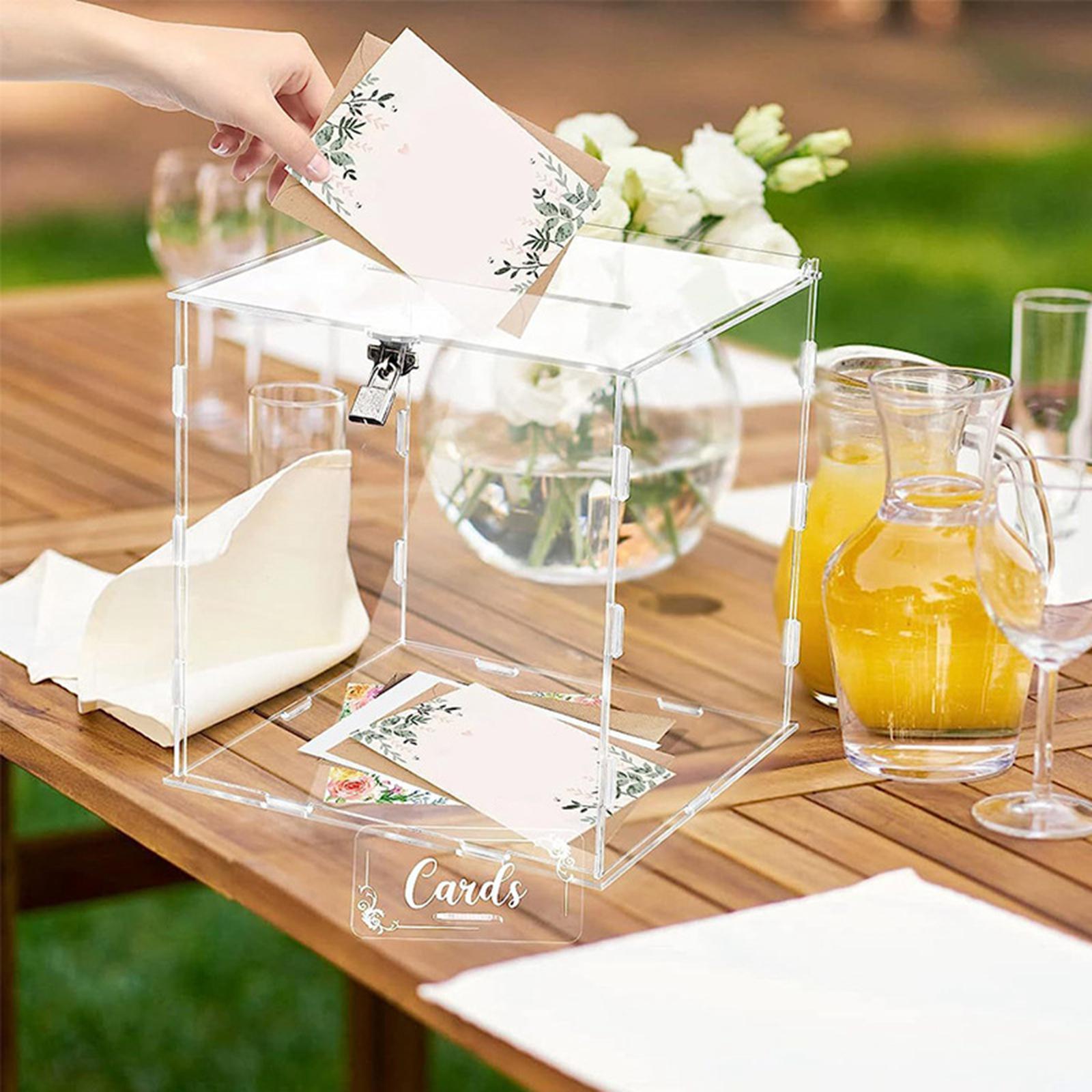 Acrylic Wedding Cards Box Money Gift Holder Box Decoration Wedding Keepsake Box with Lock for Wedding Reception Anniversary Graduation, 9.84x9.84''