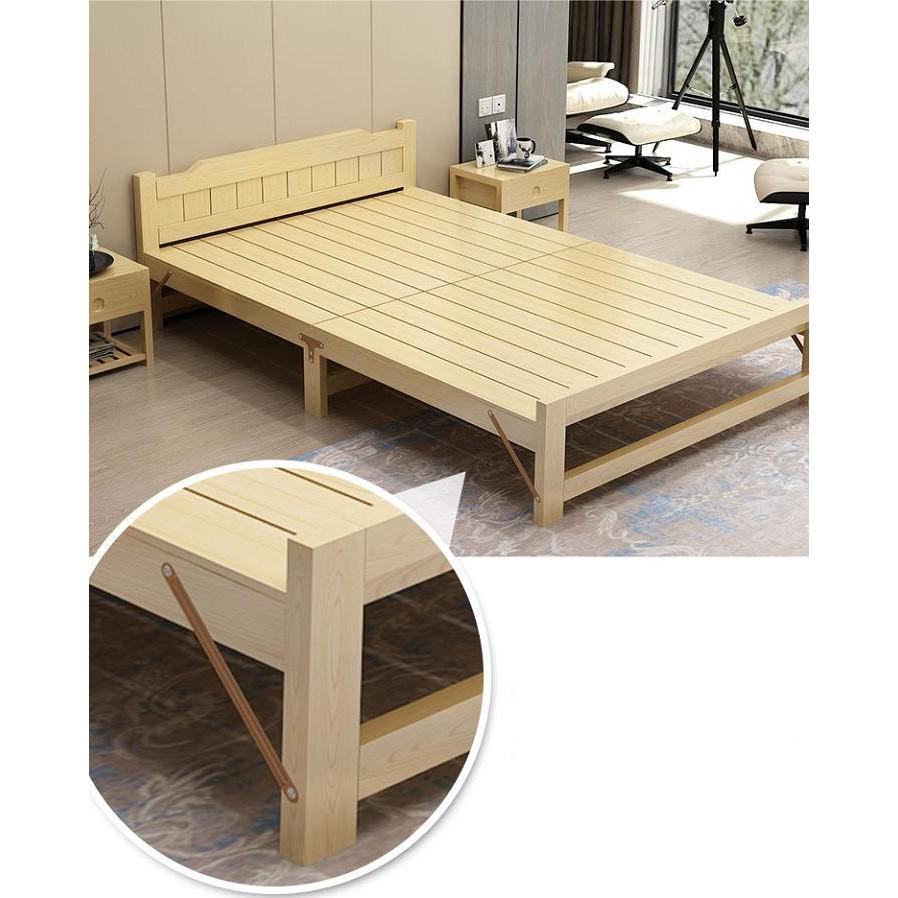 Giường ngủ - giường ngủ gỗ thông gấp gọn, kích thước 80x195cm, tặng kèm đệm, gối