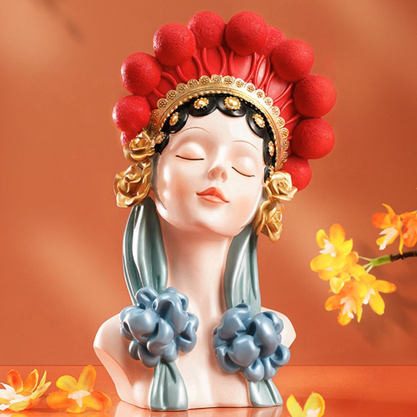 Opera Girls Statue Ornament Handicraft Resin Craft Chinese Traditional Girls Figurine for Office Desktop Bedroom Cabinet Decor