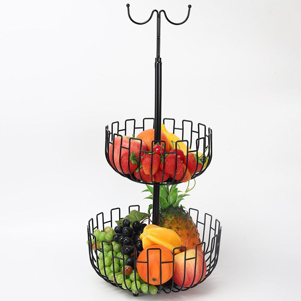 Iron Art 2 Tier Hanging Fruit Basket Holder Storage Rack Black Space Saver