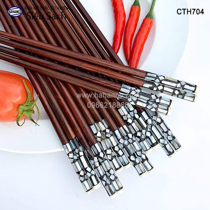 Đũa gỗ Trắc đầu cẩn xà cừ hoa văn thủ công, đẹp mắt (10 đôi) CTH704 - Tặng kèm hộp đẹp làm quà biếu