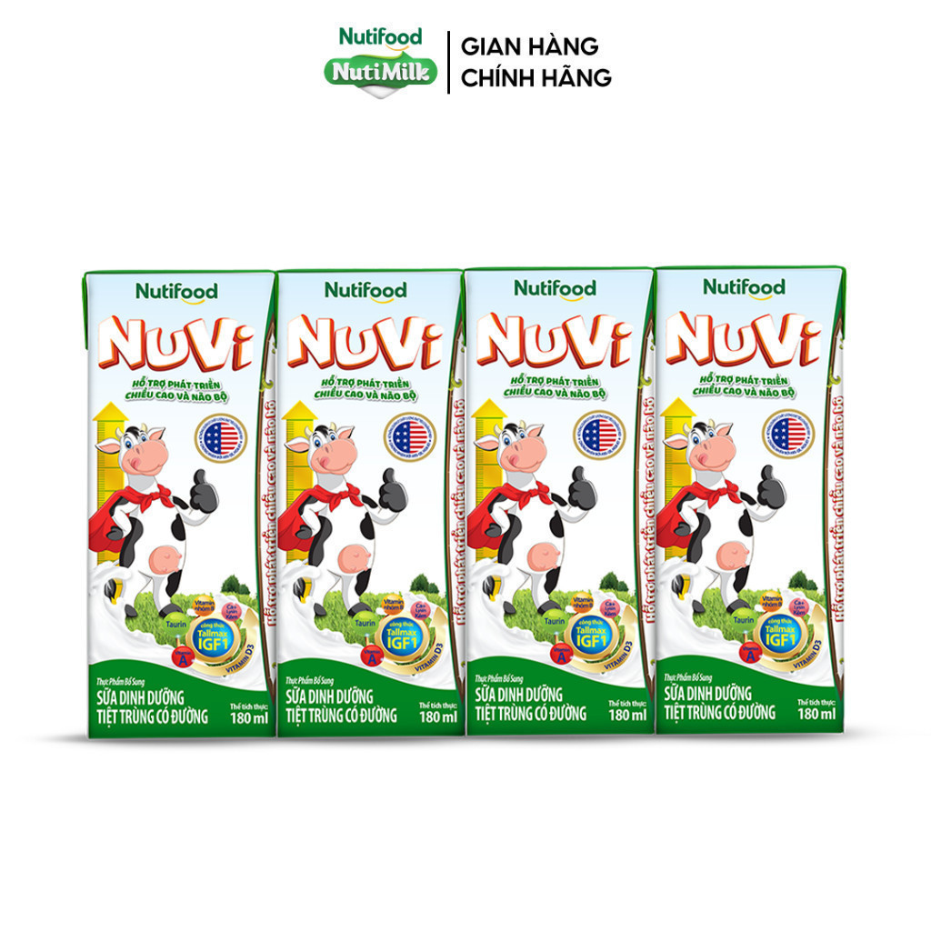 Thùng 48 hộp Sữa Dinh Dưỡng Tiệt Trung Nuvi Có Đường 180ml - Tăng Đề Kháng, Phát Triển Chiều Cao