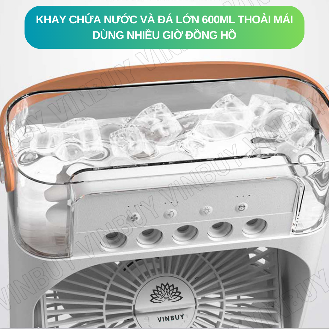 Quạt điều hòa hơi nước mini làm mát không khí để bàn nhỏ gọn, phun sương mạnh nhiều chế độ có bình đựng nước, nốt chạm cảm ứng, pin sạc tích điện, có đèn - Hàng chính hãng VinBuy