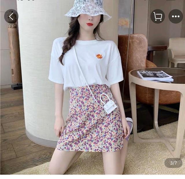 Set áo thêu hoa và chân váy hoa nhí