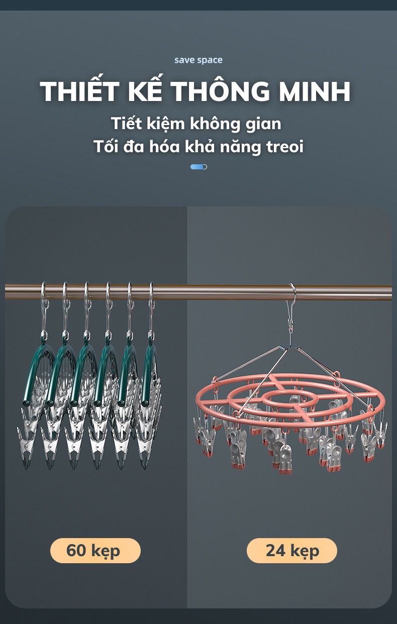 Móc Treo Đồ Lót Khăn Tất 10 Kẹp Inox, Móc Kẹp Phơi Quần Ao Đa Năng Tiết Kiệm Diện Tích, Chất Liệu Không Gỉ - HÀNG CHÍNH HÃNG MINIIN
