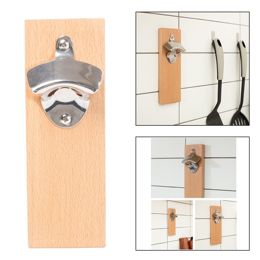 Wall Mounted Mounted Bottle Opener Beer Soda Bar Home Kitchen Beech