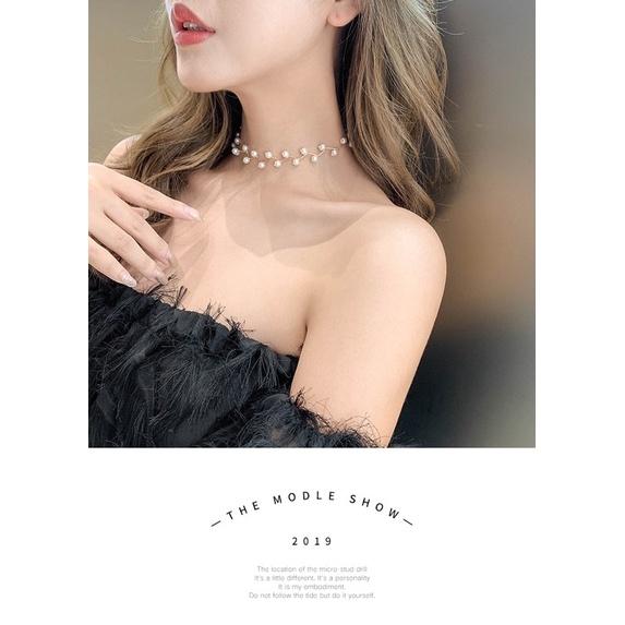 Choker đính hạt màu trắng - Vòng cổ phong cách hàn quốc - Maben
