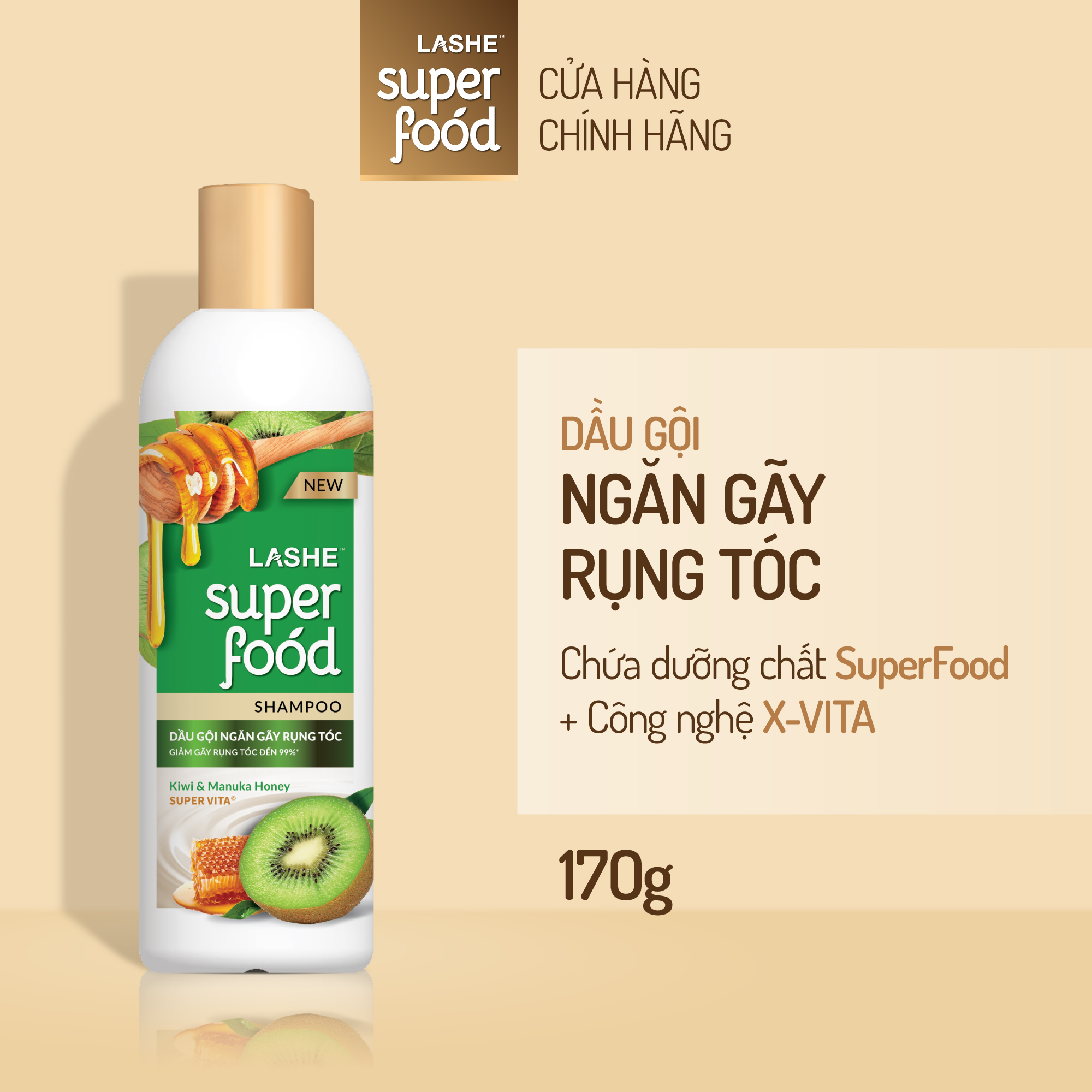 Dầu gội LASHE SUPERFOOD ngăn gãy rụng tóc 170G