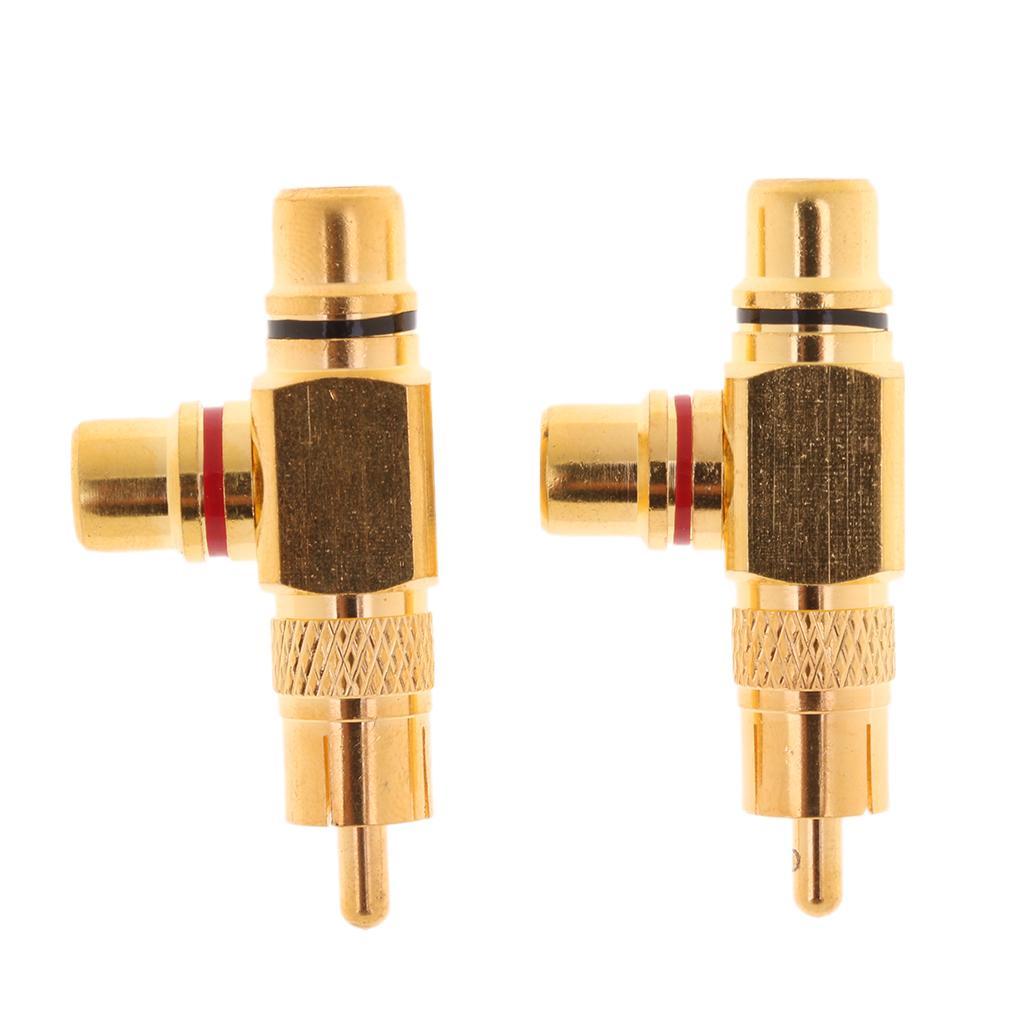 4x RCA Plug Male to 2 RCA Socket Female Connector Adaptor Right Angle