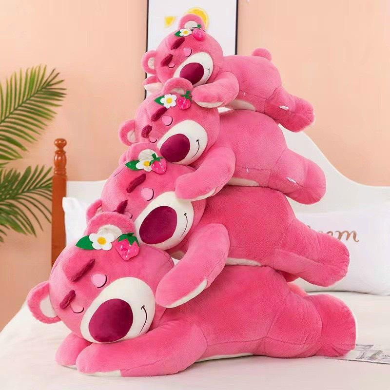 Gấu Bông LOTSO HUGGIN BEAR Lông Xù Tai Dâu Nằm Ngủ Đáng Yêu Kích Thước: 45cm-55cm-70cm