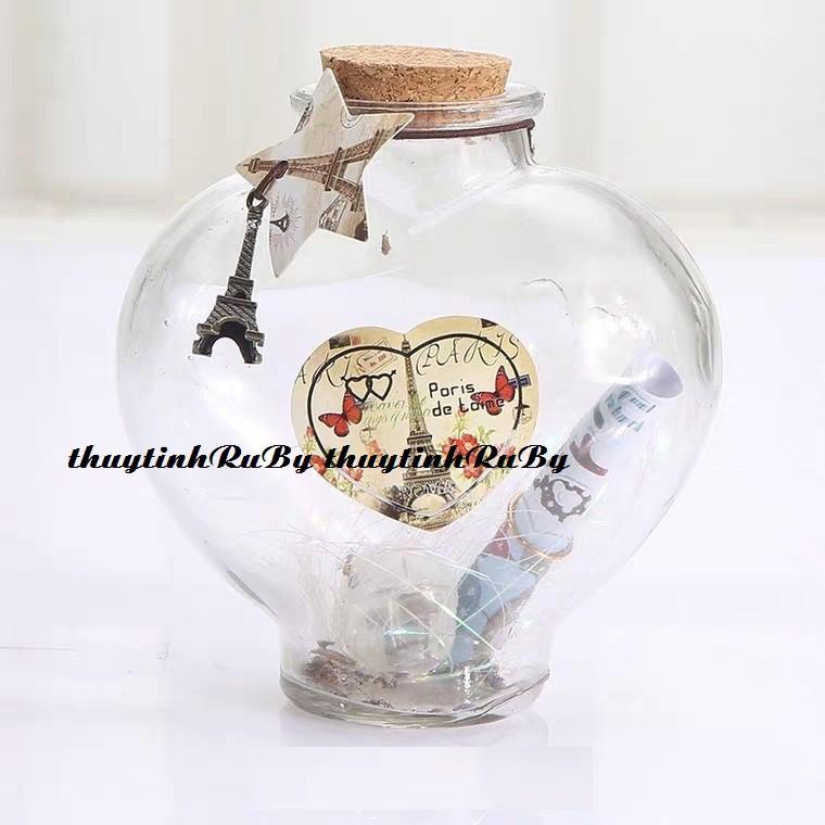 Hũ đựng trái tim điều ước lọ trái tim thủy tinh trang trí, hộp quà tặng
