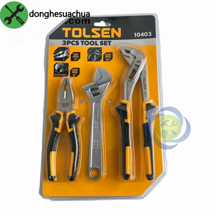 Bộ dụng cụ 3 chi tiết Tolsen 10403 (kìm điện, mỏ lết , kìm mỏ quạ)