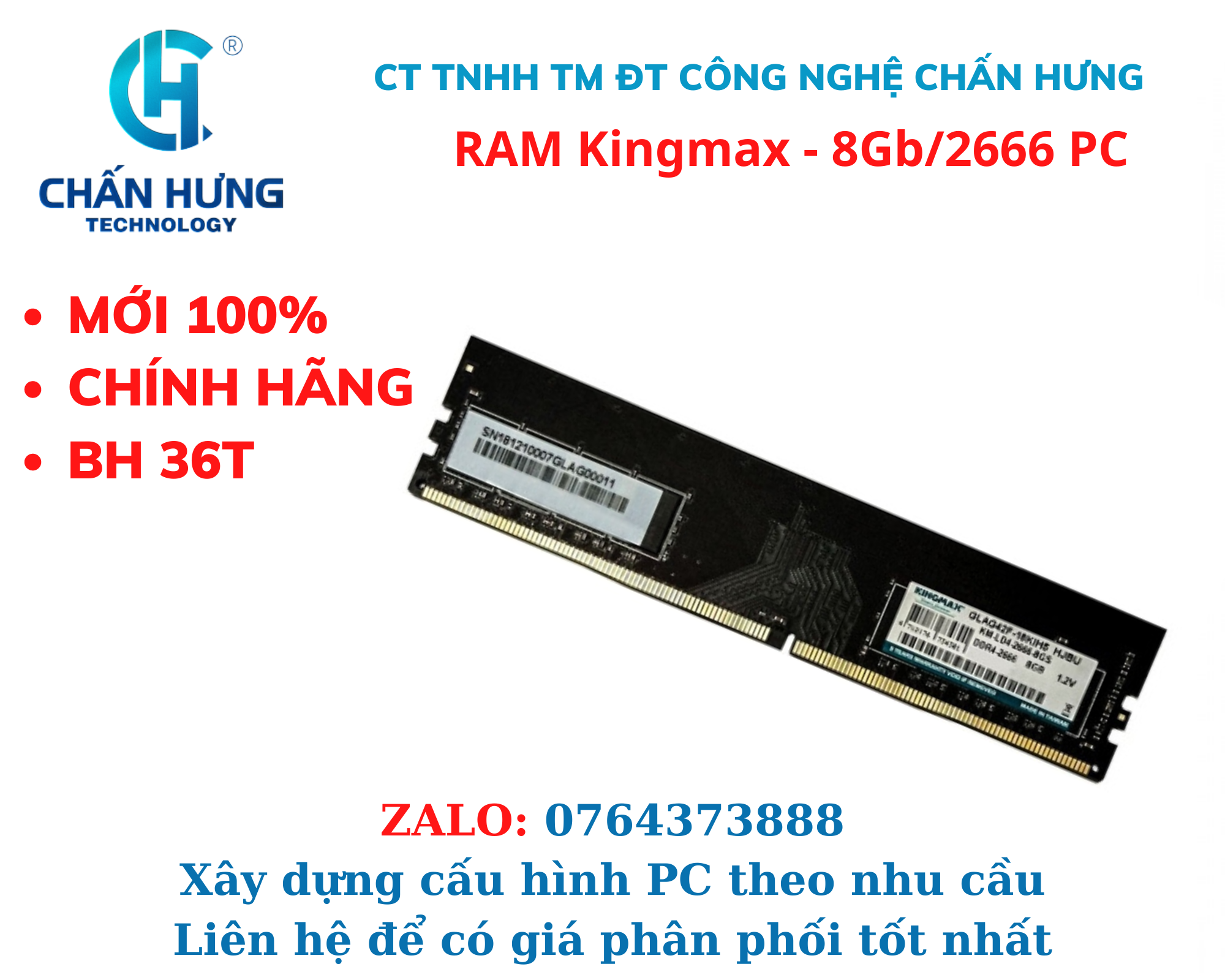 RAM  KINGMAX (1x8GB) DDR4 2666MHz cho PC - HÀNG CHÍNH HÃNG