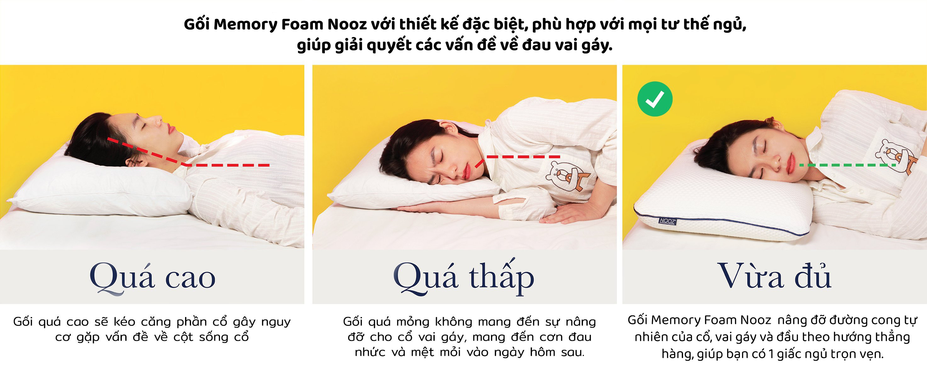 Gối Memory Foam Nooz Giúp Nâng Đỡ Cột Sống Cổ, Chống Đau Vai Gáy, Giúp Ngủ Sâu, Hỗ Trợ Chống Trào Ngược Cho Người Lớn, Phù Hợp Với Mọi Tư Thế Nằm - Ruột Gối Cao Su Non - Vỏ Gối Tencel (60x40x12 cm)