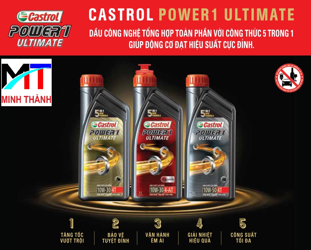 Dầu nhớt xe tay ga Castrol Power 1 Ultimate Scooter 10W-30, 800ML