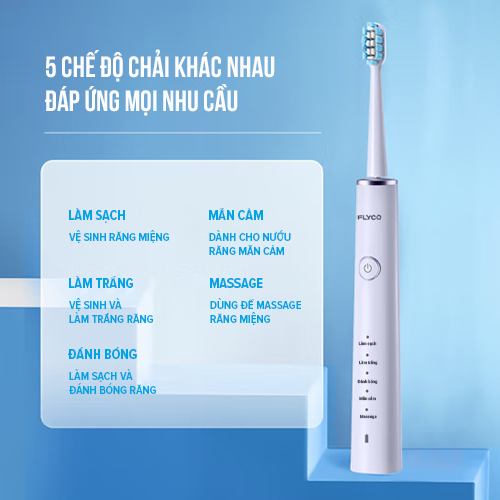 Bàn chải đánh răng điện sóng siêu âm Flyco FT7108VN -  Hàng Chính Hãng