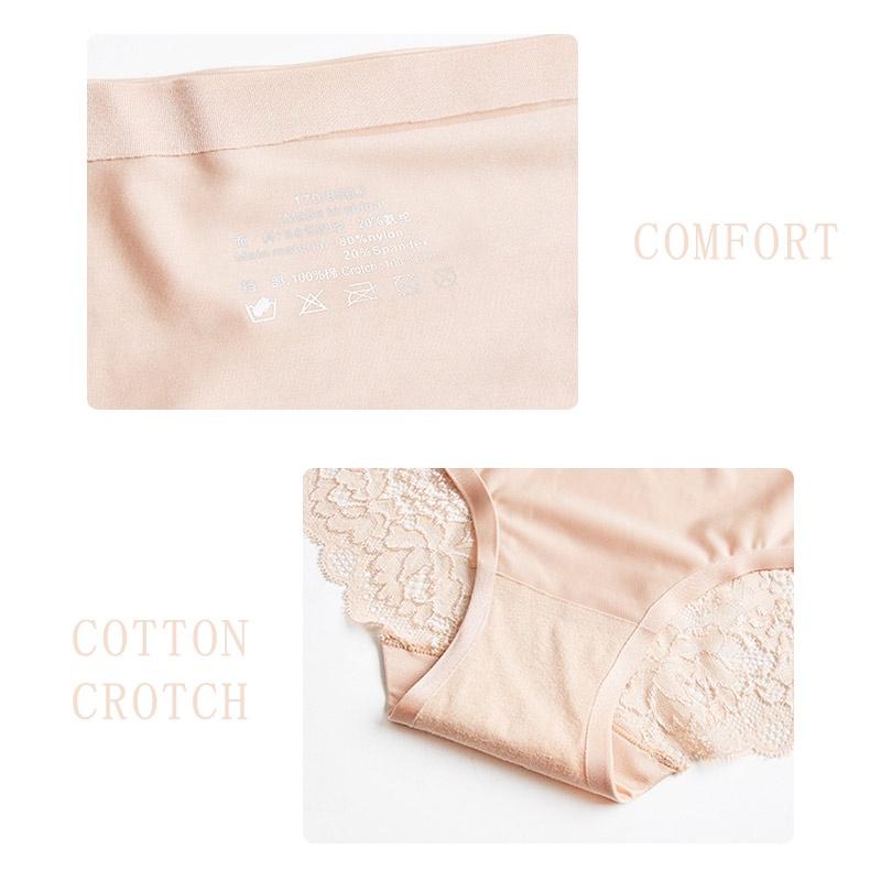 Women Underwear Ice Silk Seamless Panties Sexy Lace Briefs Transparent Solid Color Cotton Comfortable Breathable Plus Size M-3XL