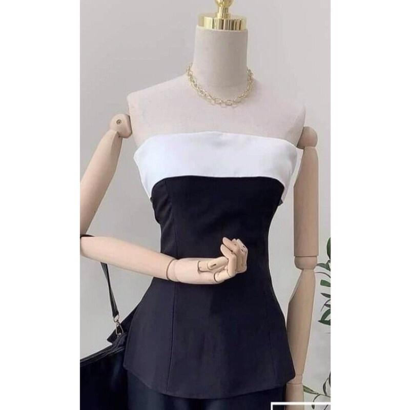 Áo cúp ngực đen viền trắng có size có video thật