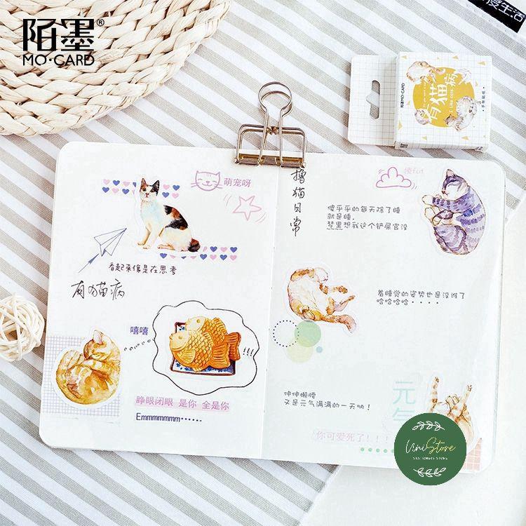 Bộ 45 sticker chủ đề mèo siêu trang trí sổ tay sổ nhật kí đáng yêu - bullet journal sticker- wt070