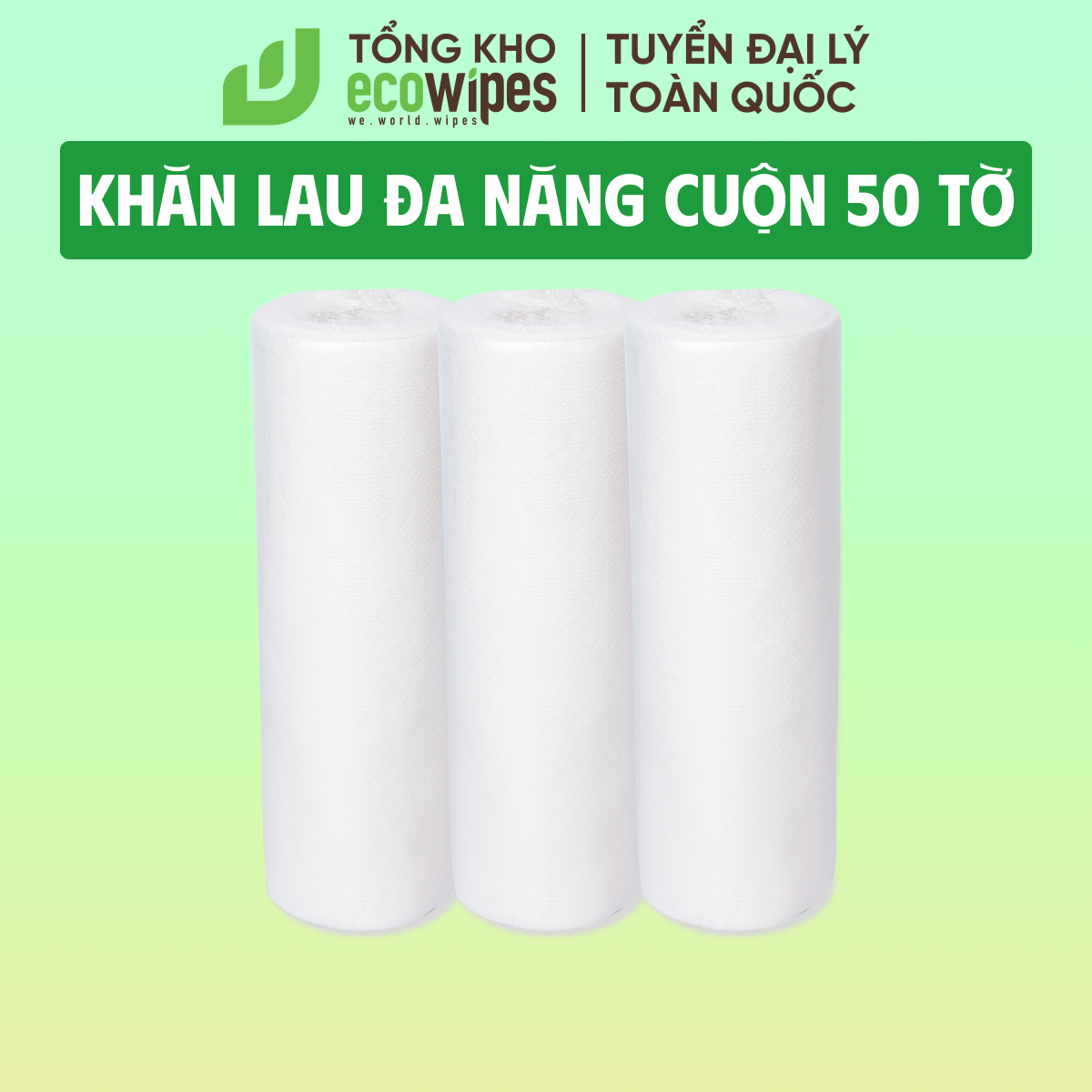 Cuộn 50 tờ khăn lau bếp đa năng EcoWipes size 18x20cm mềm dai thấm hút tốt lau chùi cực sạch