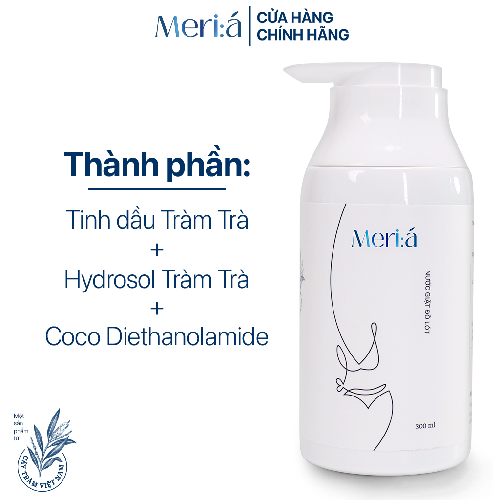 Combo 2 Nước Giặt Đồ Lót Thuần Chay Meri:á - Chiết xuất Tràm Trà, Không hóa chất, Kháng khuẩn tự nhiên cao, Khử mùi, Giảm nấm ngứa