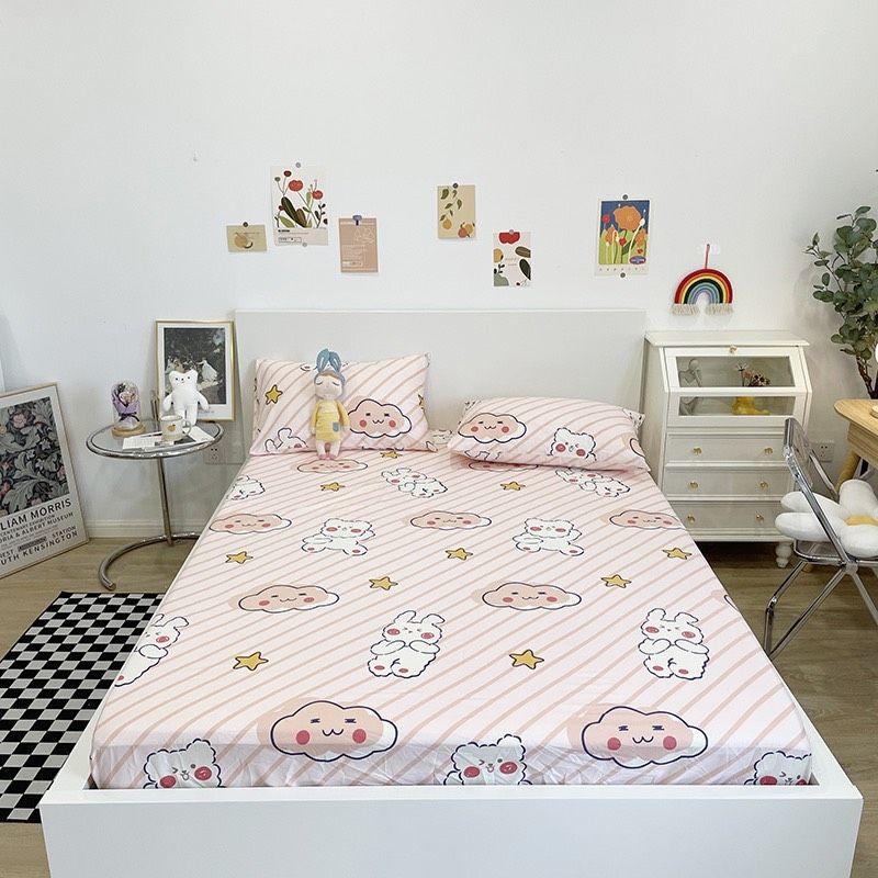 Set Bộ Ga Và 2 Vỏ Gối Cotton Poly Nhập Khẩu, Chất Vải Dày Dặn Không Bai Xù, Phong Cách Hàn Quốc