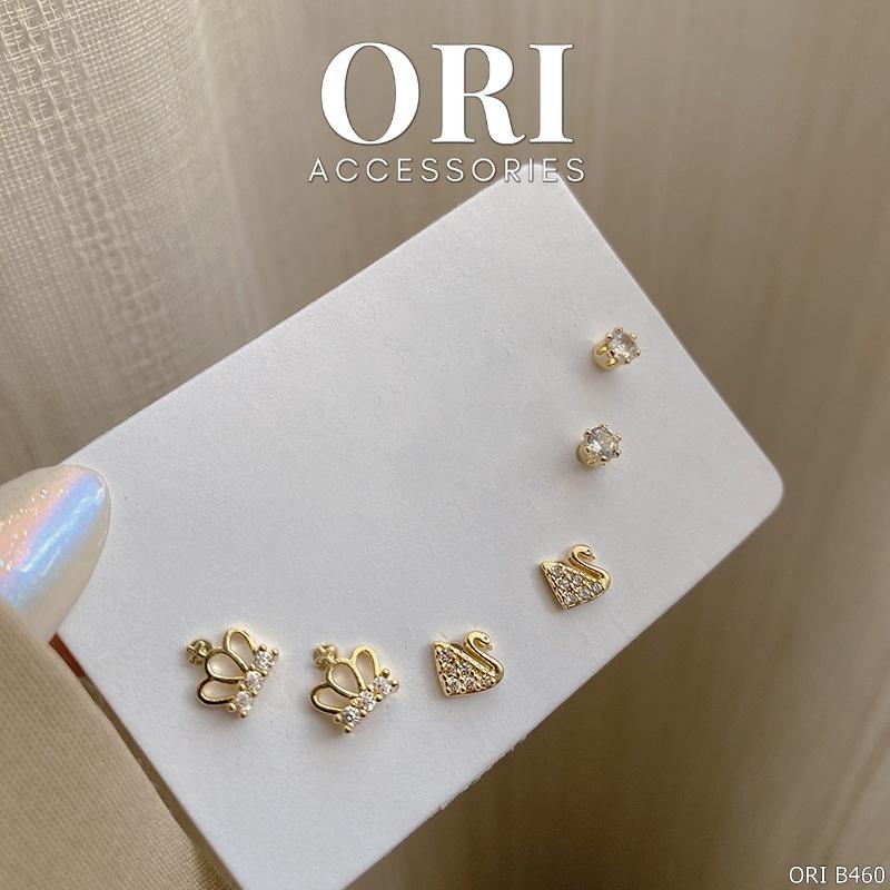 Set 3 Bông tai nữ nhiều kiểu độc đáo xinh xắn ORI ACCESSORIES SB01