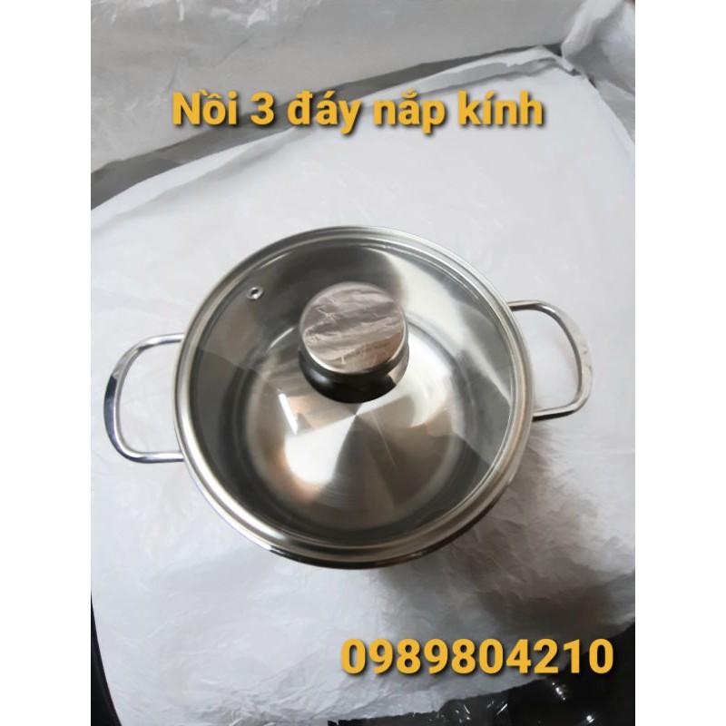 Nồi inox đun bếp từ size 22,nồi 1 đáy 3 đáy nắp kính nắp inox,Nồi inox bếp từ size 22