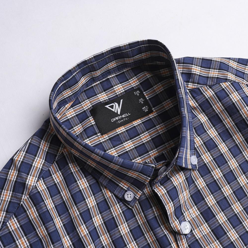 Áo sơ mi tay ngắn nam cao cấp kẻ caro chất cotton bền đẹp chính hãng DARNELL DN0041