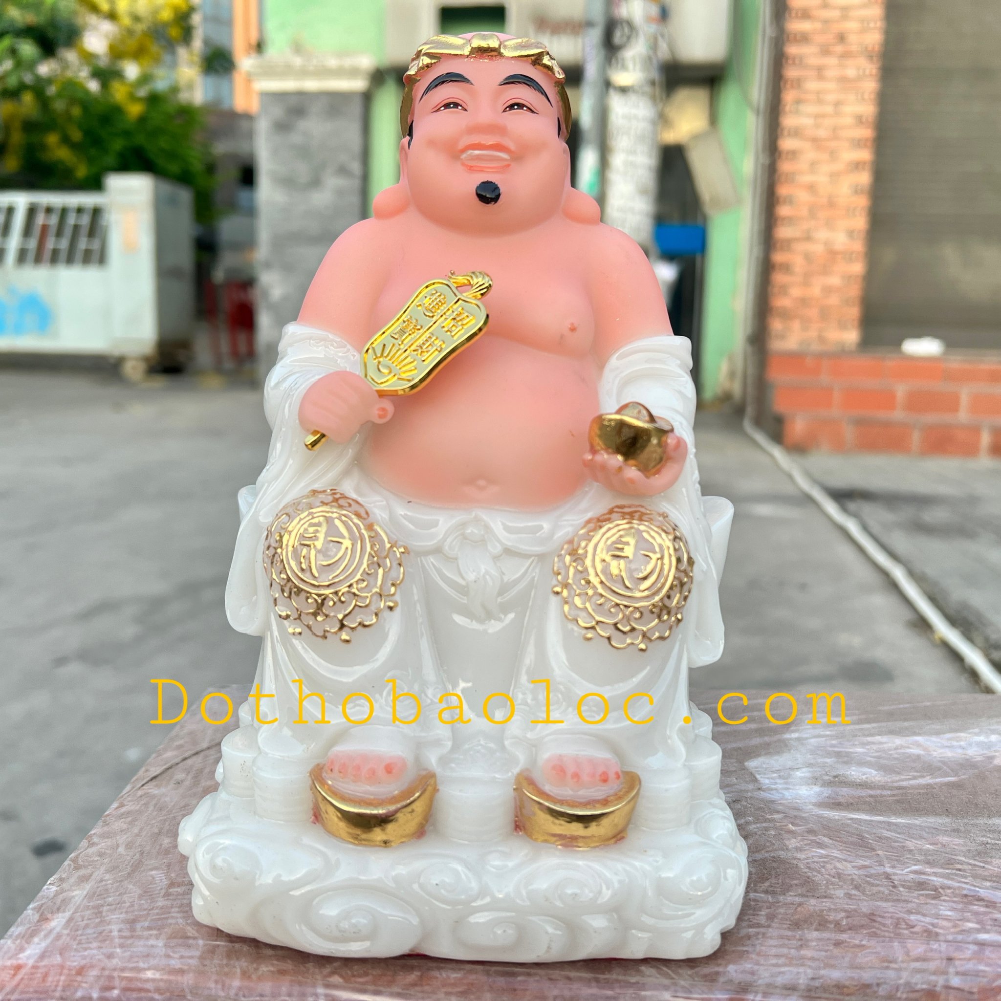 Tượng Thần tài Thổ Địa đế đá nhập khẩu cao cấp cao 20cm – Trắng