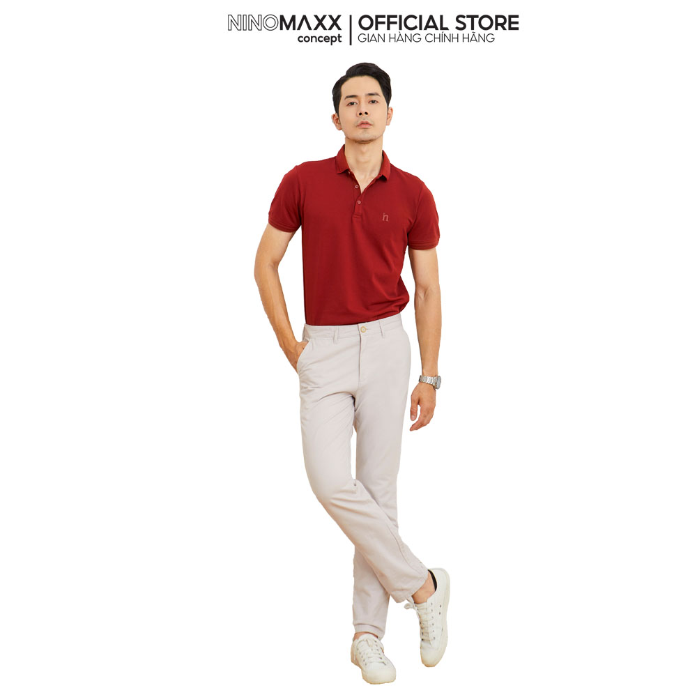 N&amp;M CLUB Áo polo Basic nam tay ngắn chất liệu cotton đỏ bạc đô 2104034