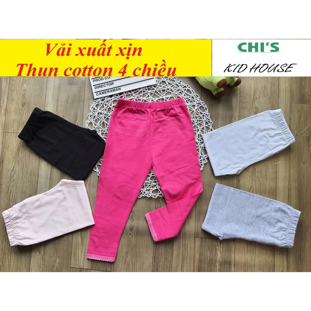 (VẢI XUẤT DƯ) QUẦN LEGGING DÀI / QUẦN DÀI TRƠN THUN COTTON 4 CHIỀU CHO BÉ GÁI 9-20KG