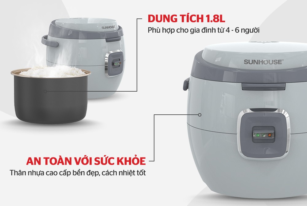 Nồi Cơm Điện 1.8L Sunhouse SHD8663 - Màu Ngẫu Nhiên - Hàng Chính Hãng