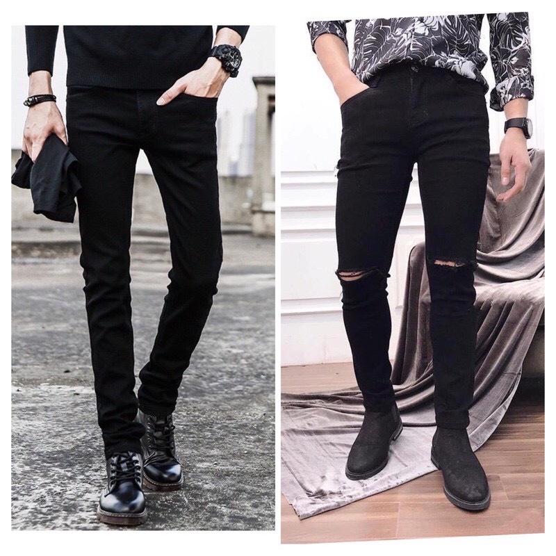 Quần jean nam đen trơn & rách vải jeans bò cotton duck cao cấp mềm mịn, co dãn - form slim fit