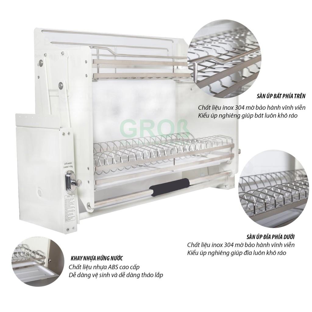 Kệ bát đĩa nâng hạ 2 tầng Inox bóng