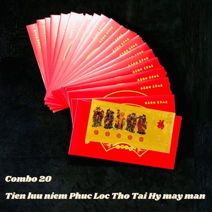 Combo 20 tờ lì xì Phúc Lộc Thọ Tài Hỷ màu vàng may mắn, chất liệu nhựa plastic, dùng để treo trong nhà, trên cây hoa mai, làm tiền lì xì, mừng tuổi, quà biếu tặng dịp Lễ Tết đầy may mắn và ý nghĩa - TMT Collection - SP005145