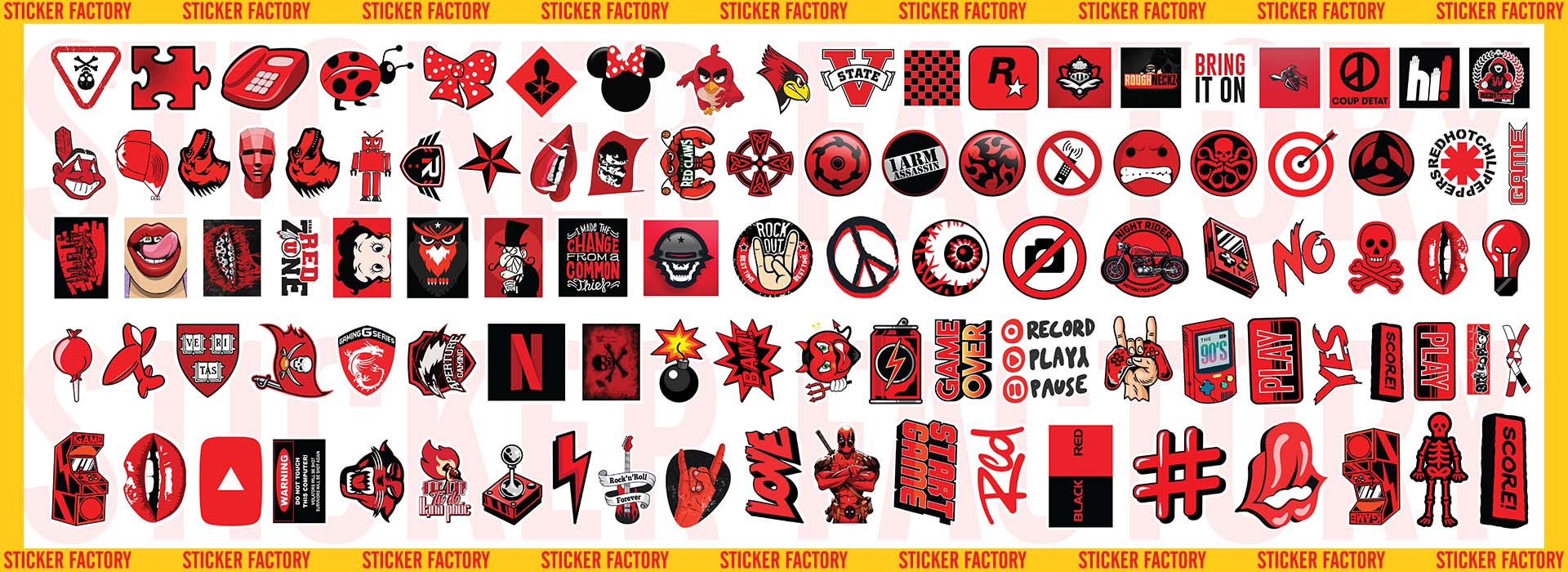 Black Red - Set 100 sticker decal hình dán nón bảo hiểm, laptop, xe máy, ô tô - STICKER FACTORY