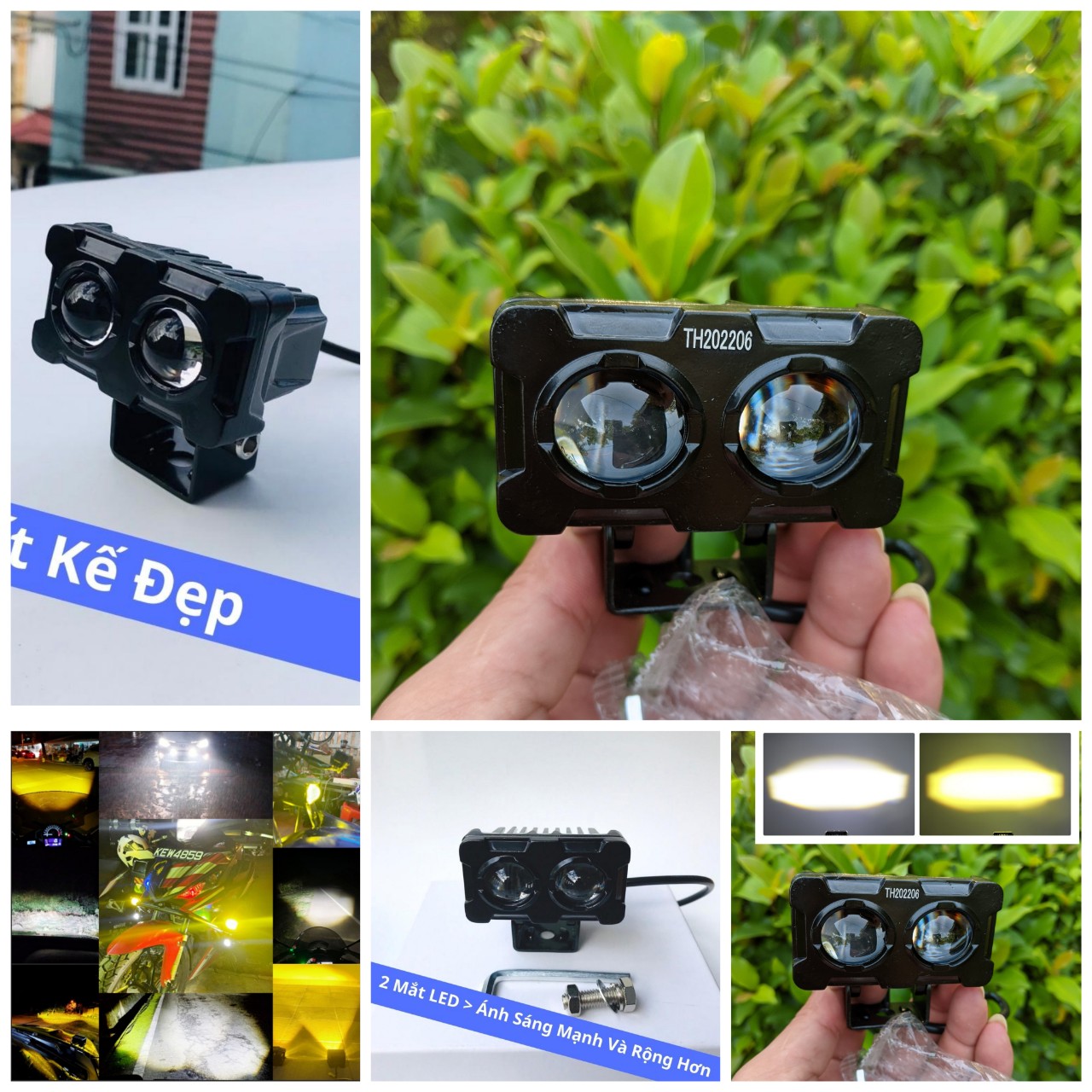 Đèn X25 Pro trợ sáng xe máy ô tô 45W 2 mắt led siêu sáng cốt vàng pha trắng cho khách víp, phụ kiện xe máy