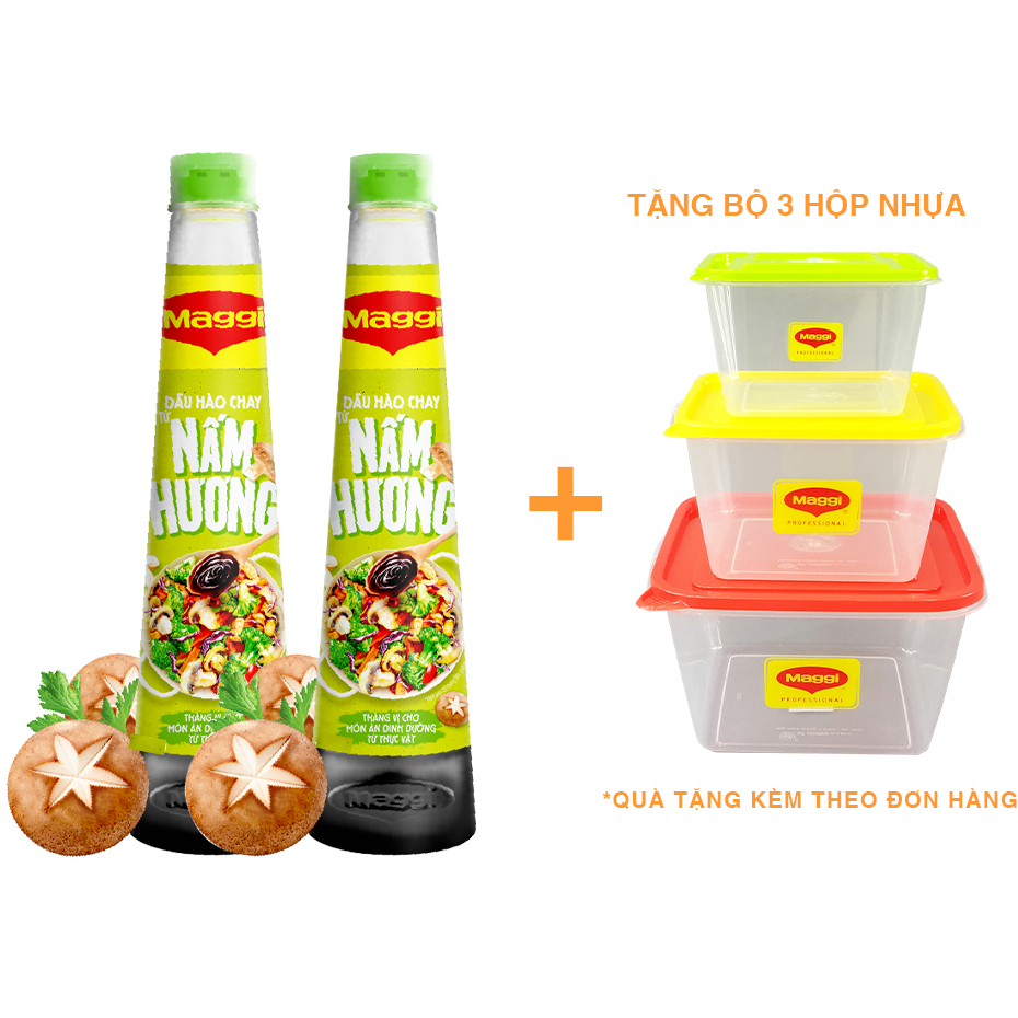 Combo 2 dầu hào chay Maggi Nấm Hương 820g [Tặng bộ 3 hộp nhựa]