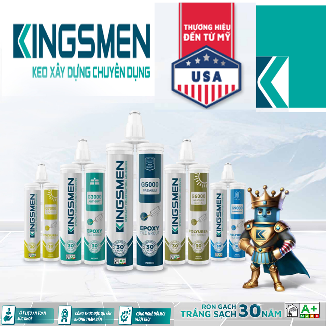 Keo Ron Gạch Epoxy G5000 - Dành cho nhà tắm, bếp  - Thế Hệ Mới Kingsmen. RON GẠCH TRẮNG SẠCH 30 NĂM - Keo Ron gạch 2 thành phần